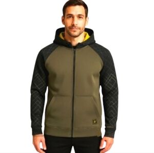 AND1 Performance Fleece Lined Zipper Front Hoodie Jacket Army Green Black M